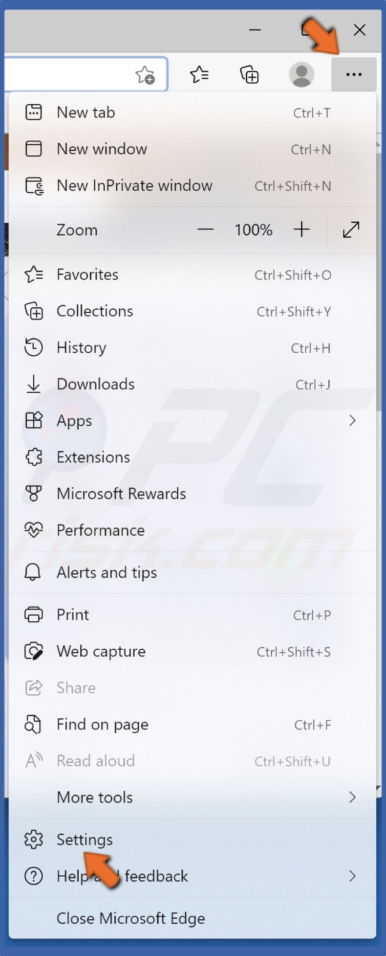 Open Edge Settings menu and click Settings