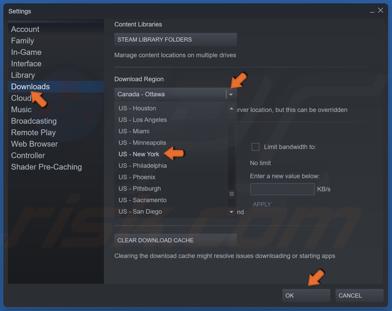 Open the Download Region menu and select your preferred region