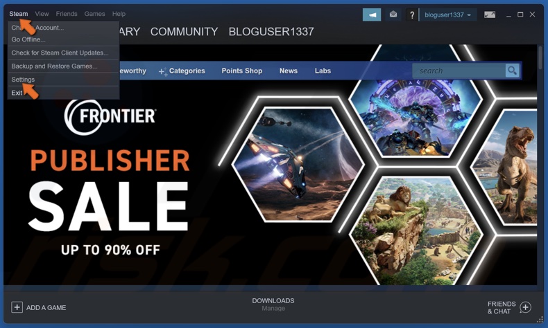 Open the Steam menu and click Settings