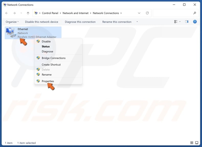 Right-click your network adapter and click Properties