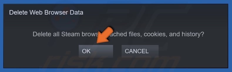 Click OK to delete browser cache, cookies, and history