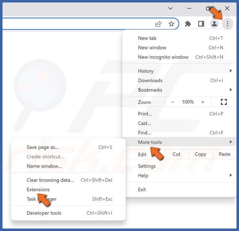 click the ellipsis, select More tools and click Extensions