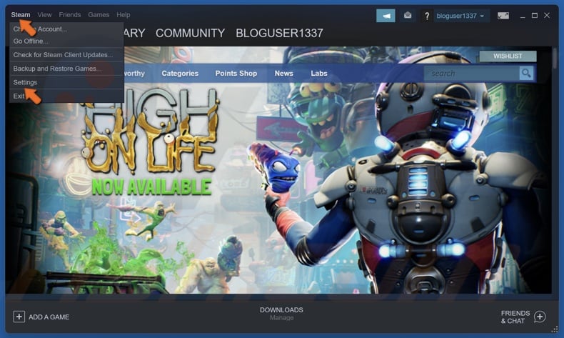Open the Steam drop-down menu and click Settings