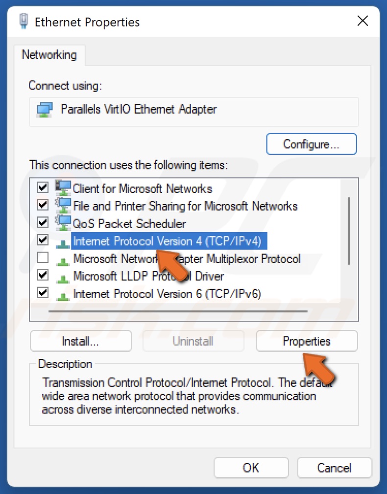 Select Internet Protocol version 4 and click Properties