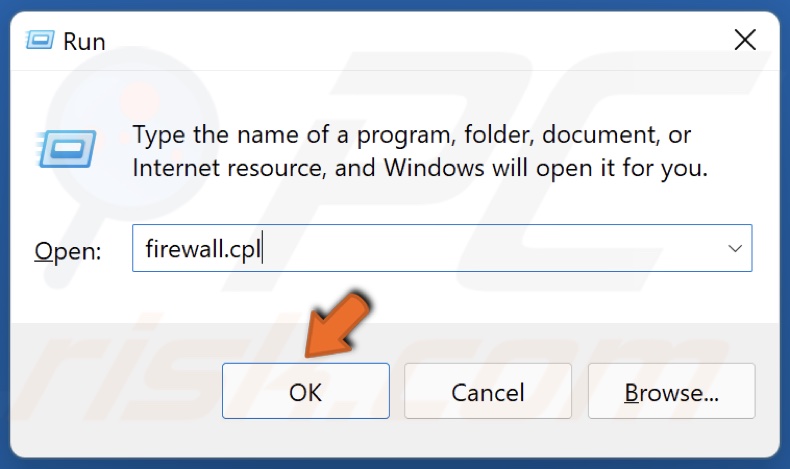Type in firewall.cpl in Run and click OK