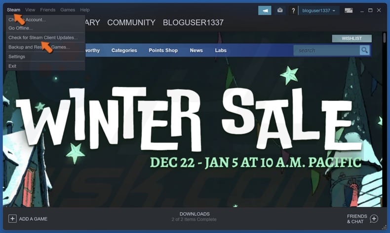 Click Steam and select Cehck for Steam Client Updates