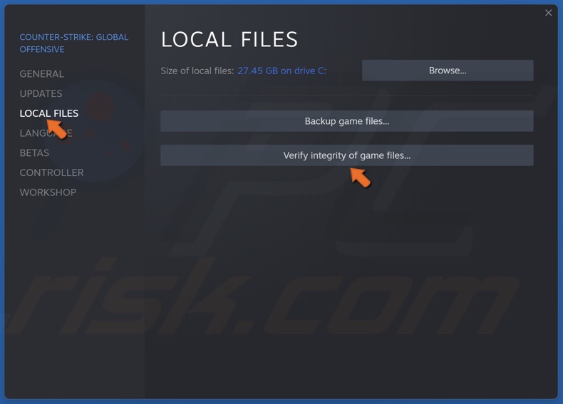 Select the Local Files tab and click Verify integrity of game files