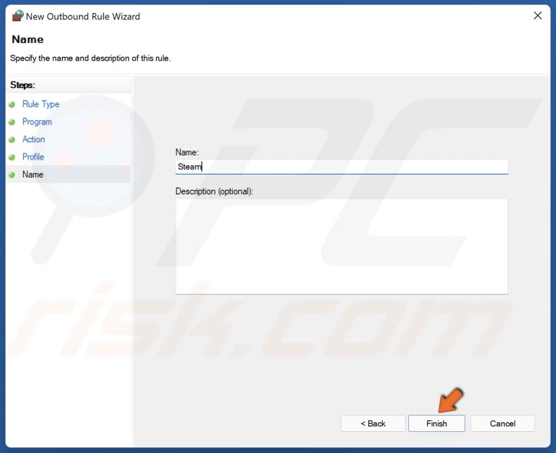 Create a new for the rule and click Finish