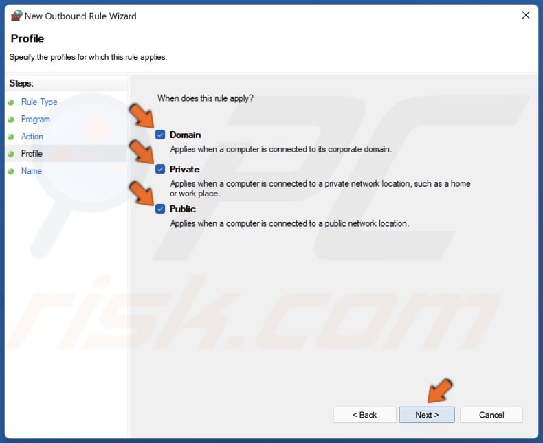 Mark Domain Private and Public checkboxes and click Next