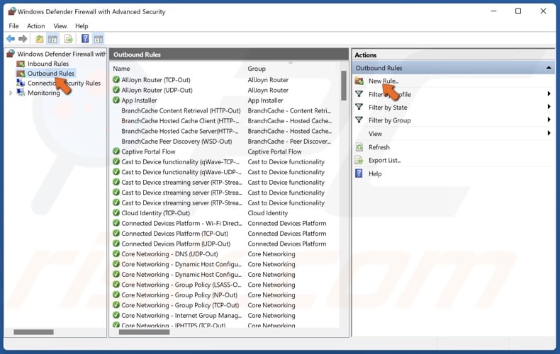 Select Outbound Rules and click New Rule