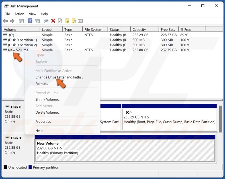 Right-click the drive and select Change Drive Letter and Paths