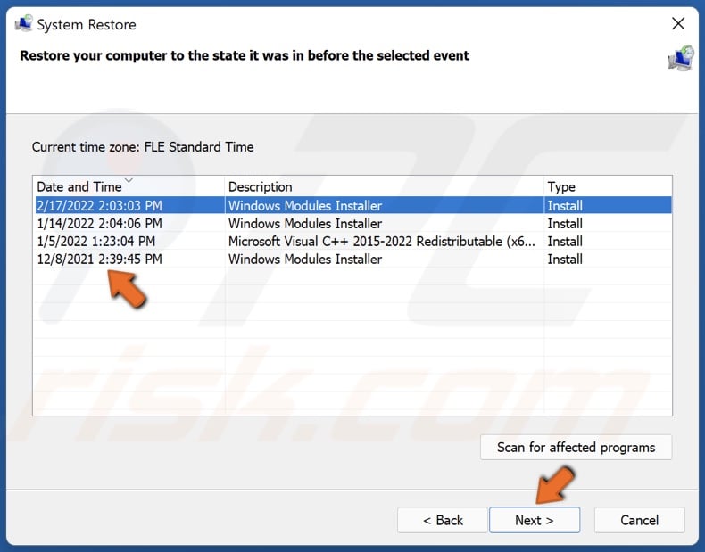 Select Restore Point and click Next