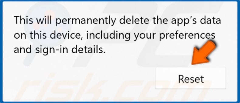 Click Reset to confirm the action