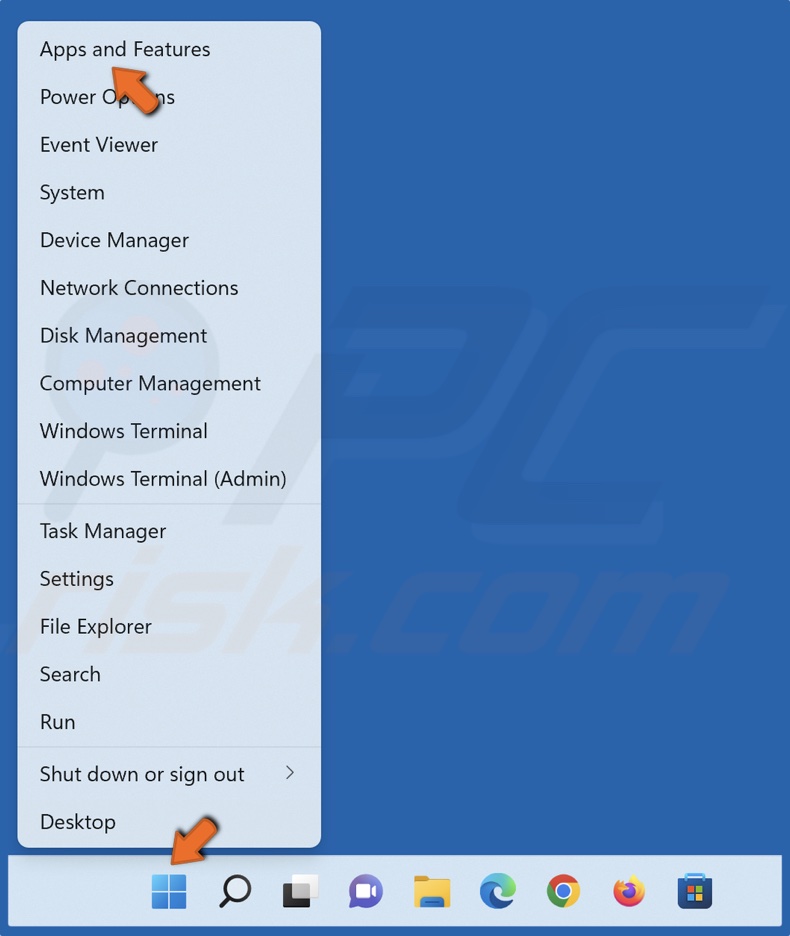 Right-click Windows Start and select Apps and Features