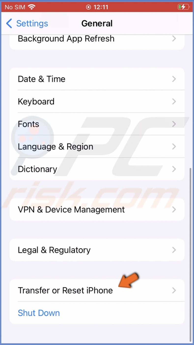 Transfer or Reset iPhone
