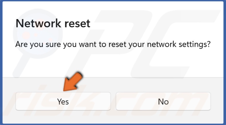 Click Yes to confirm network reset