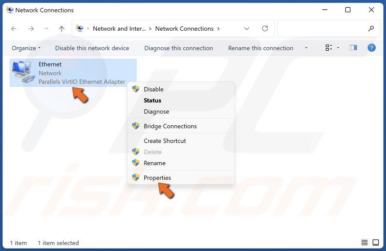 Right-click your network adapter and click Properties