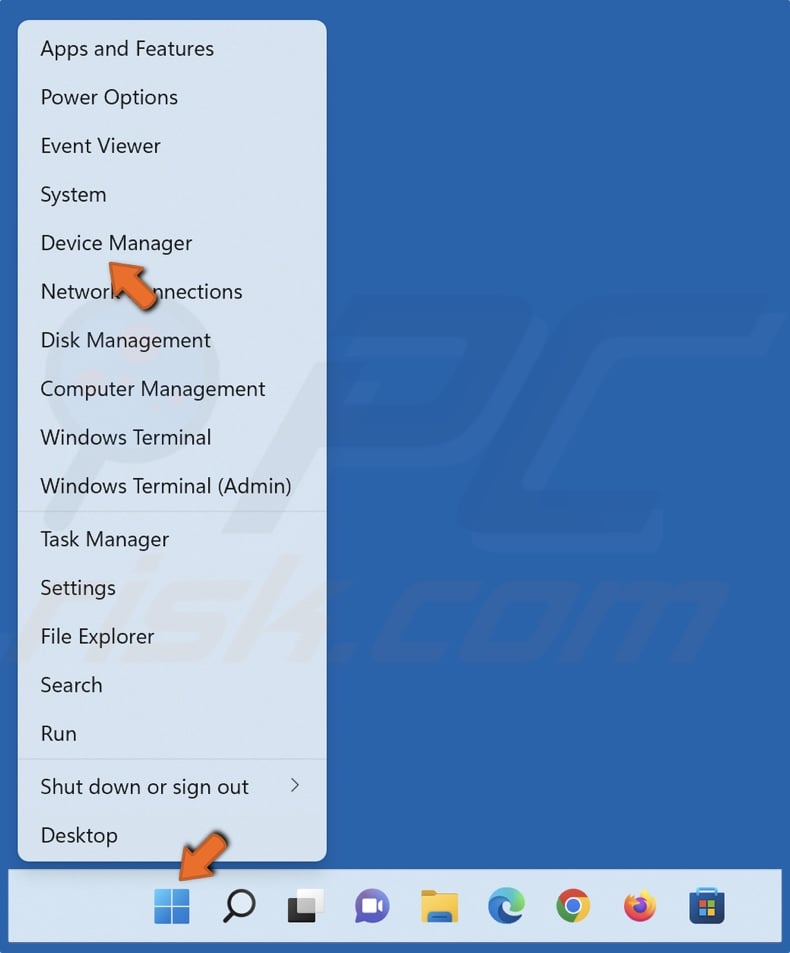 Right-click Start and click Device Manager