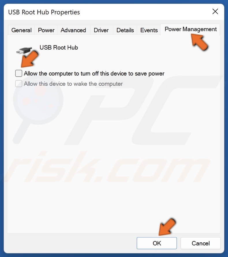 Unmark Allow the computer to turn off this device to save power