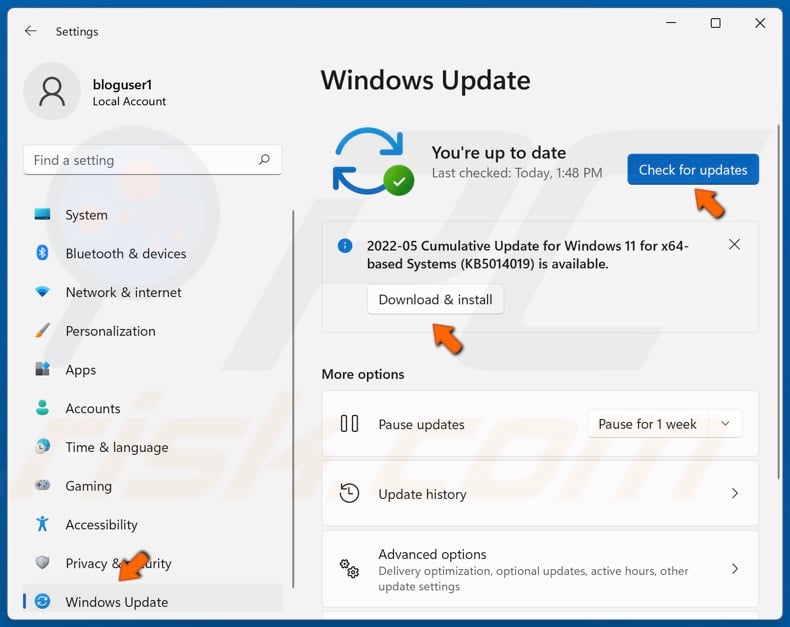 Click Check for updates