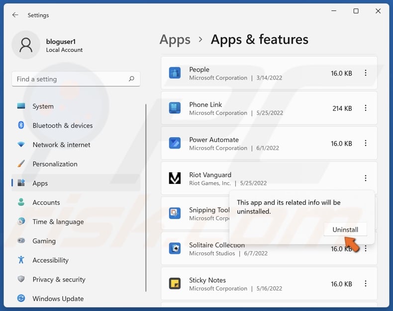 Click Uninstall to confirm the removal
