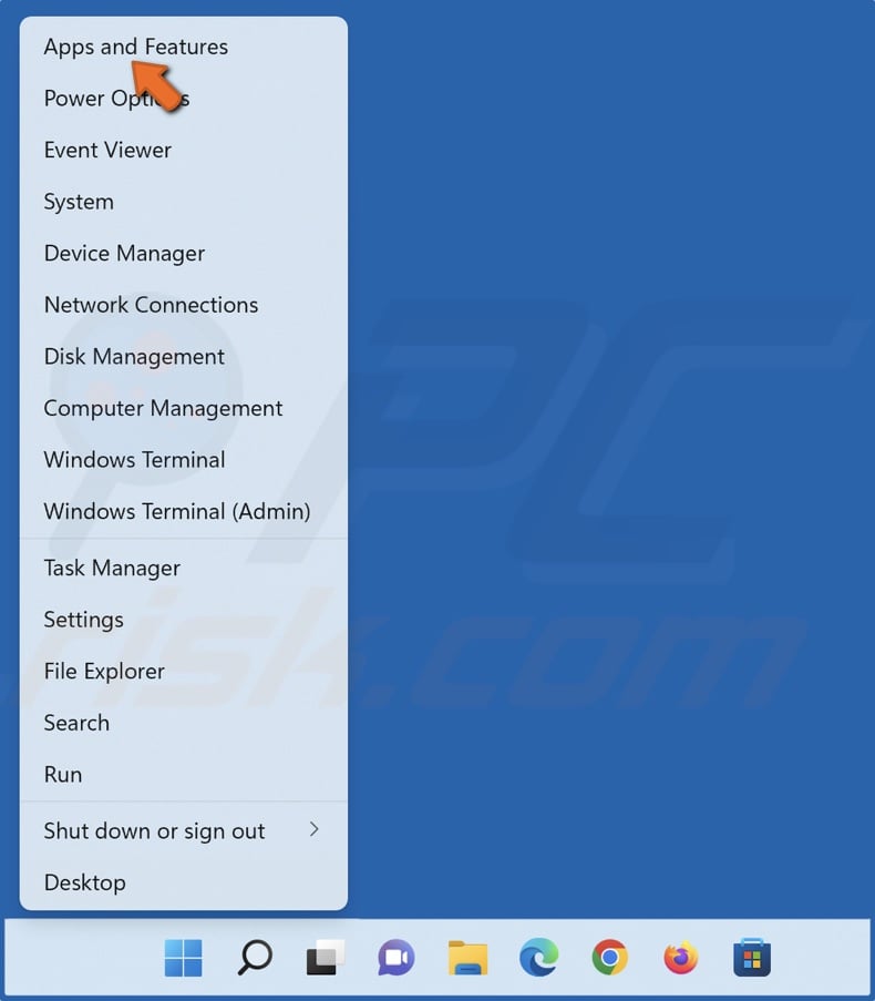 Right-click the Windows Start button and click Apps and Features