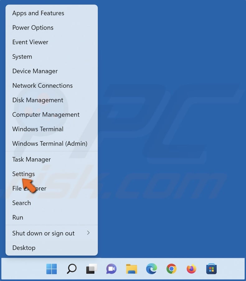 Right-click the Windows Start button and click Settings
