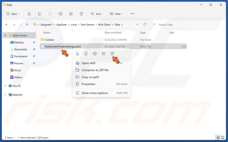 Right-click RiotGamesPrivateSettings.yaml and click Delete