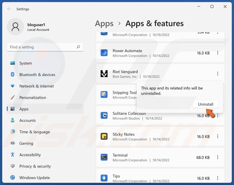 Click Uninstall again to confirm the removal