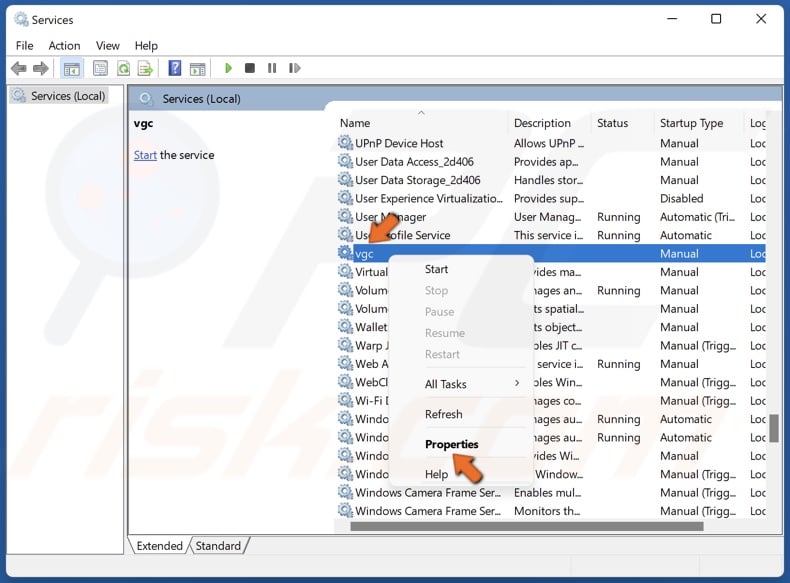 Right-click VGC and click Properties