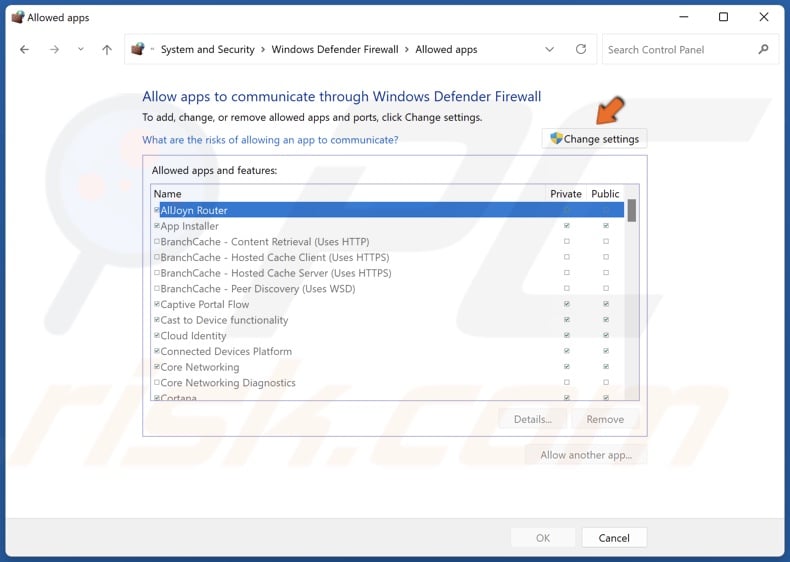 Click Change settings