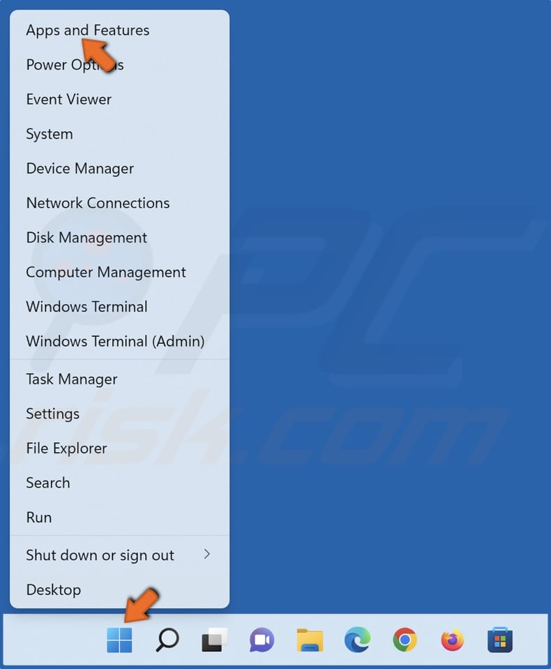 Right-click Start and click Apps and Features