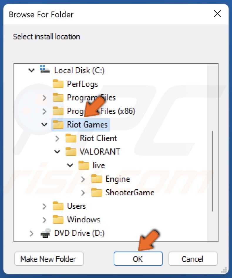 Select the Riot Games folder and click OK