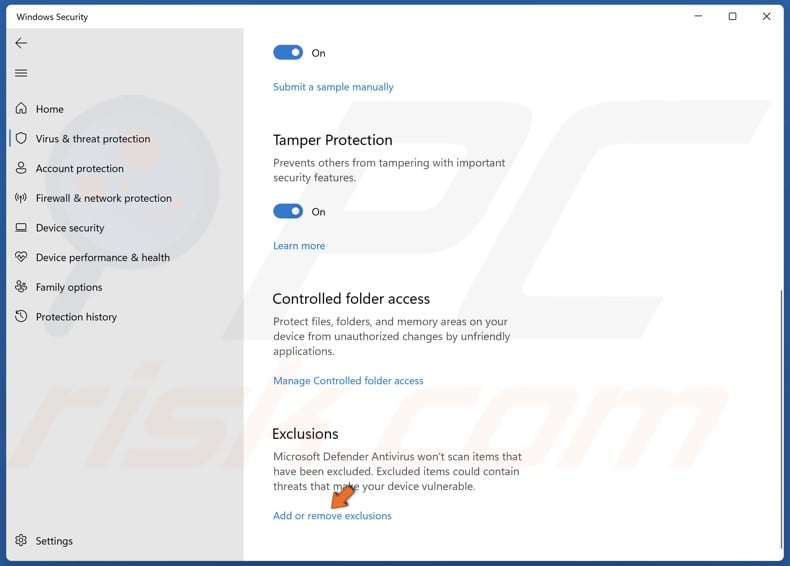 Click Add or remove exclusions