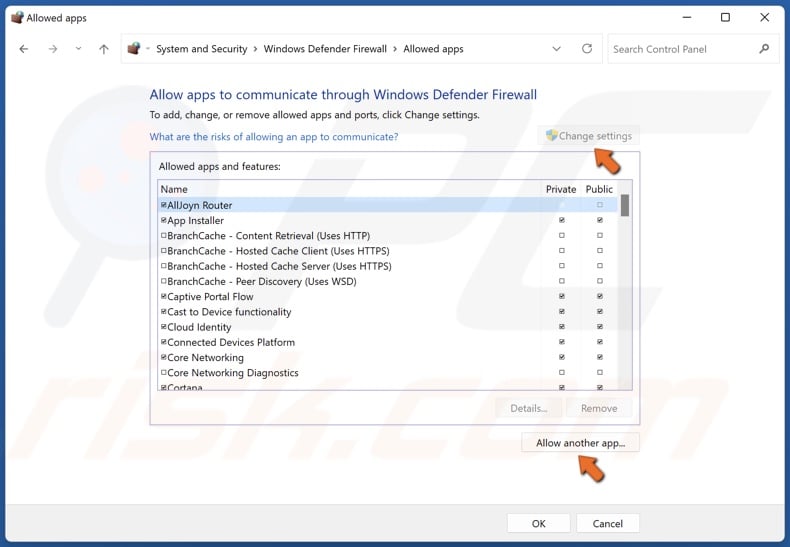 Select Change Settings and click Allow another app