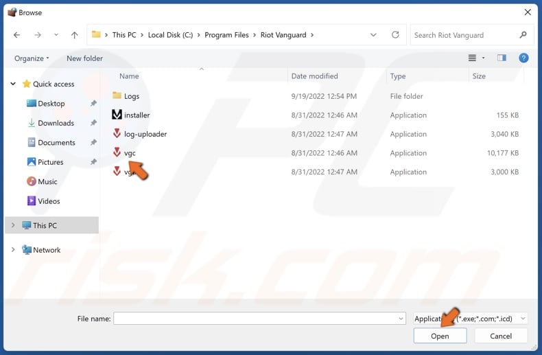 Select vgc.exe and click Open