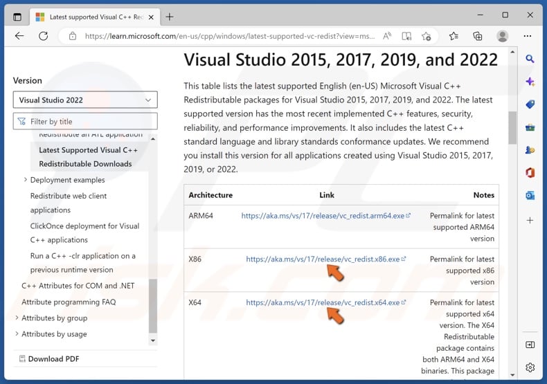 Download vc_redist.x86.exe and vc_redist.x64.exe