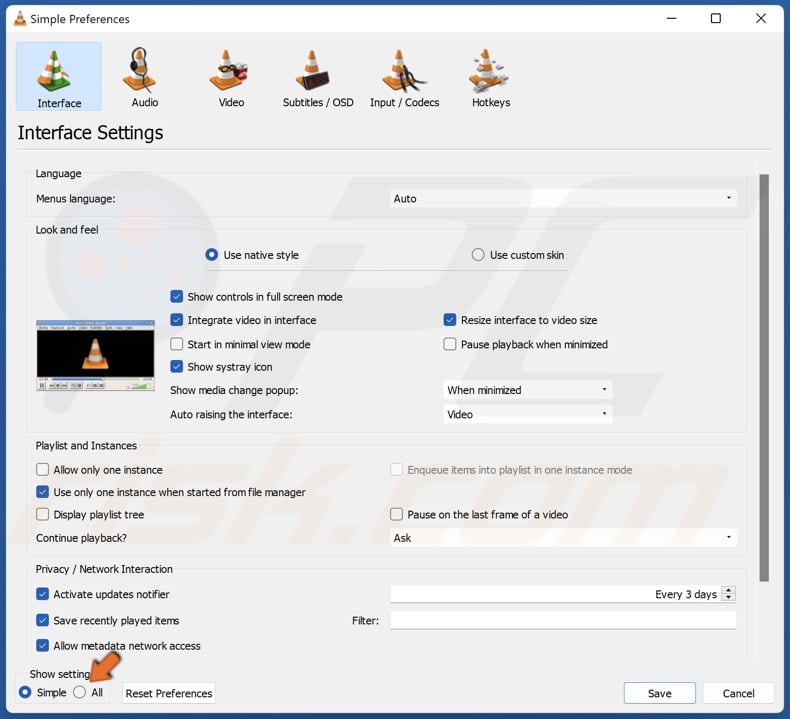 Tick All in the Show settings section