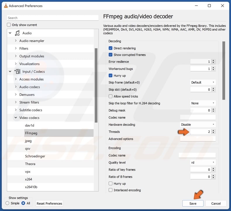 Set the Threads value to 2 and click Save