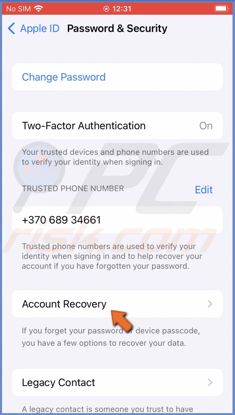 Go to Account Recovery