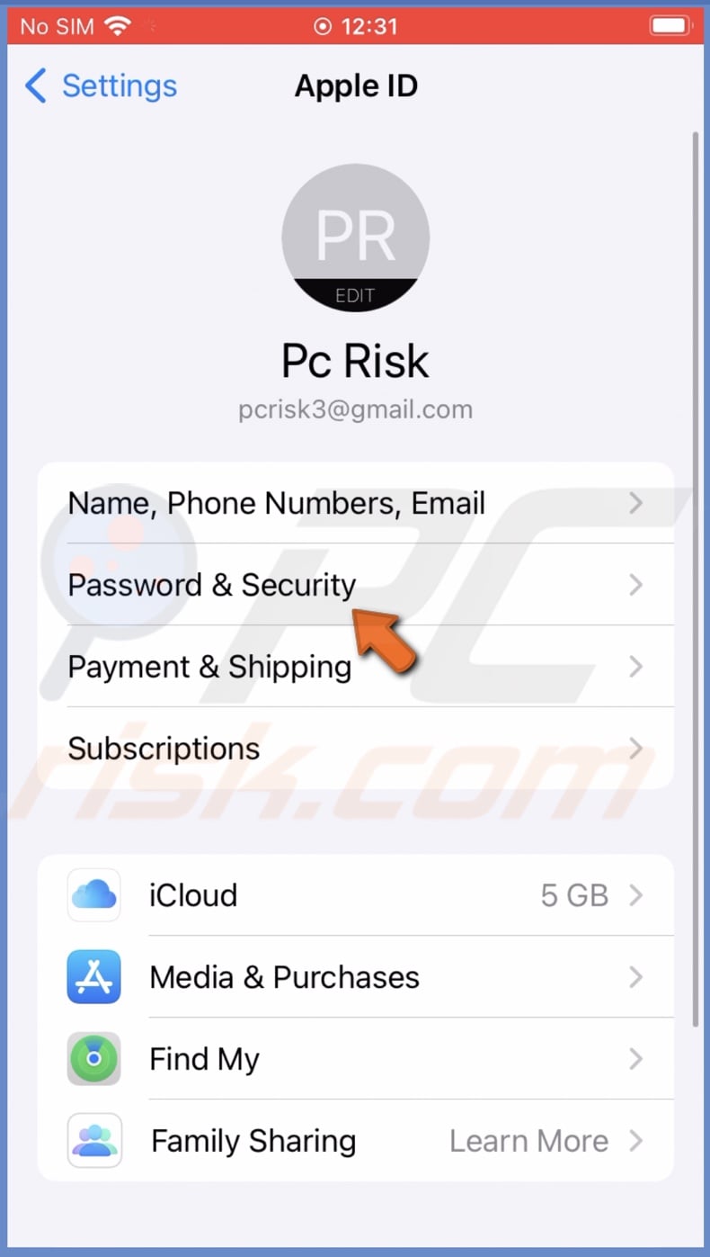 Go to Password & Security