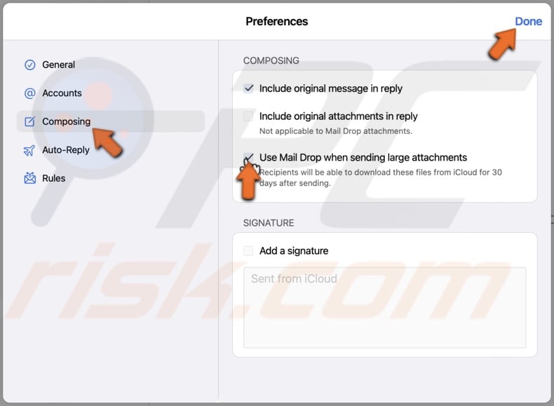 Automatically send files with Mail Drop on iCloud