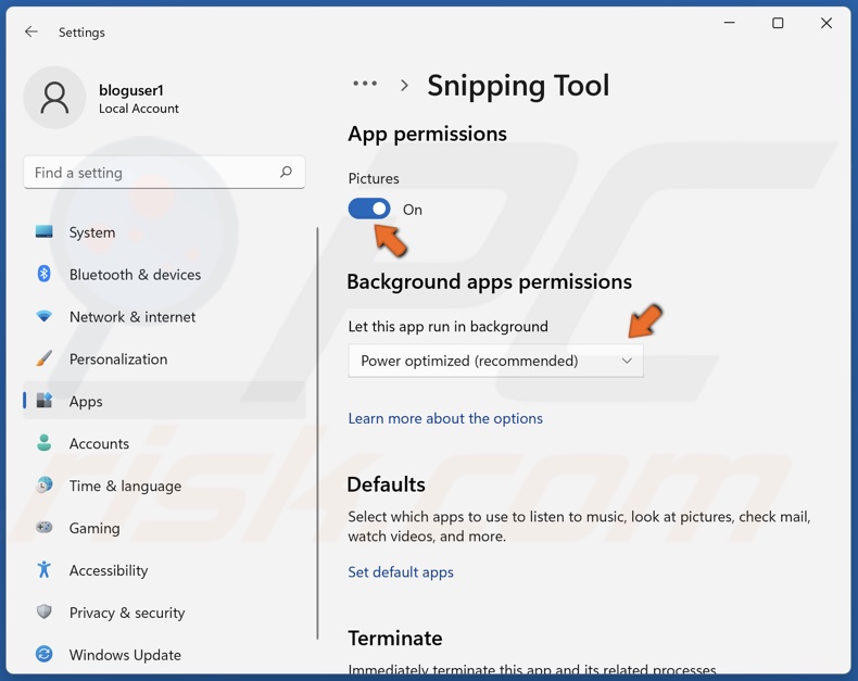 Open Let this app run in background