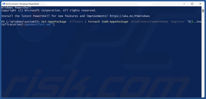 Run the command in PowerShell to reinstall UWP