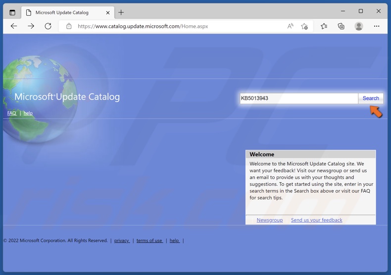 Go to the Microsoft Update Catalog and type in the KB code in the Search box