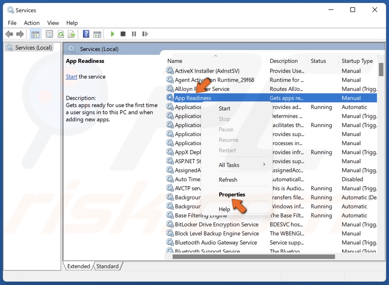 Right-click App Readiness and click Properties