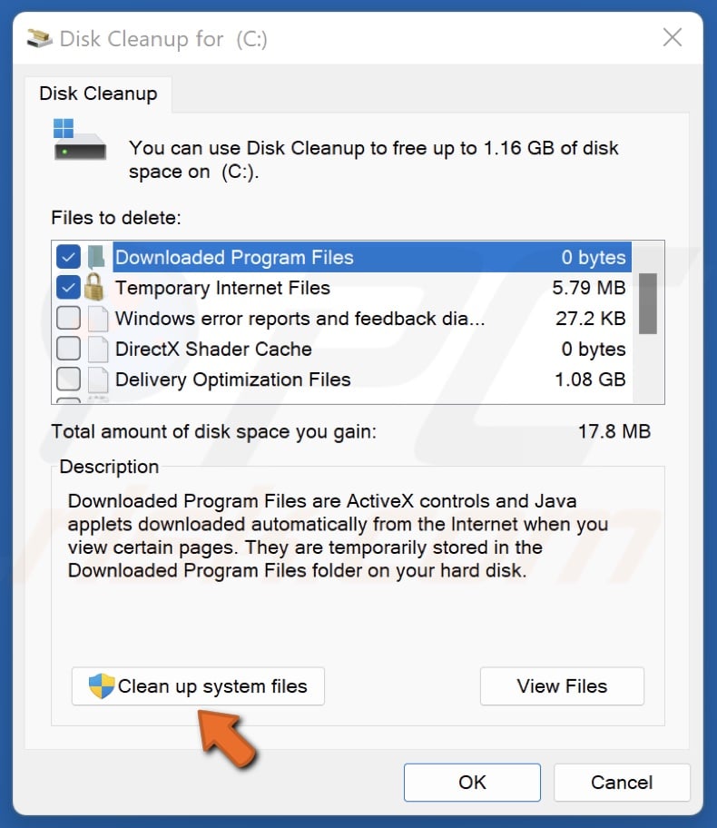 Click Clean up system files