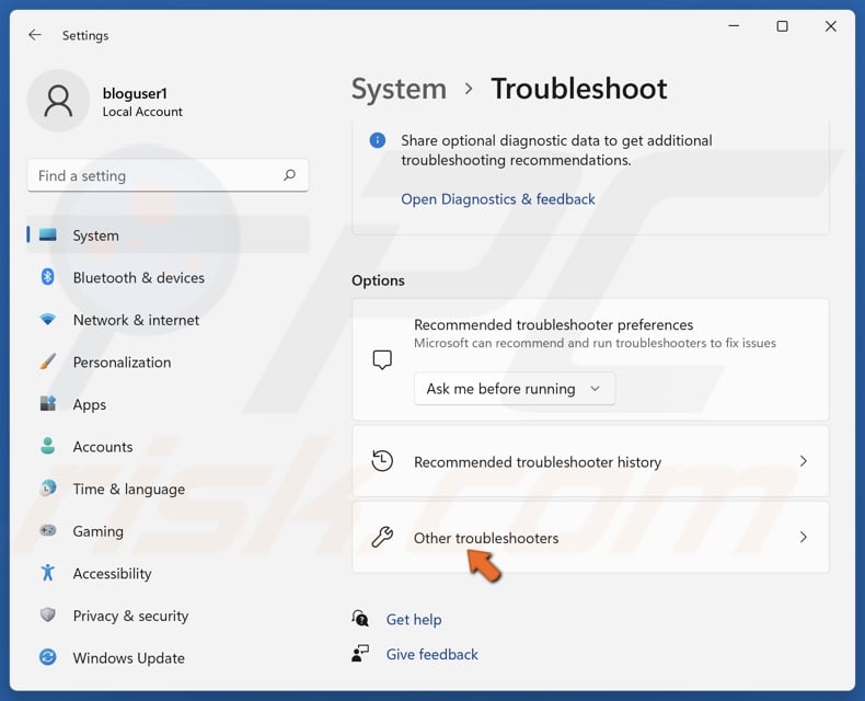 Click Other troubleshooters