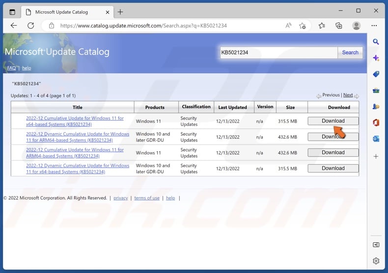 Select the update and click Dwonload