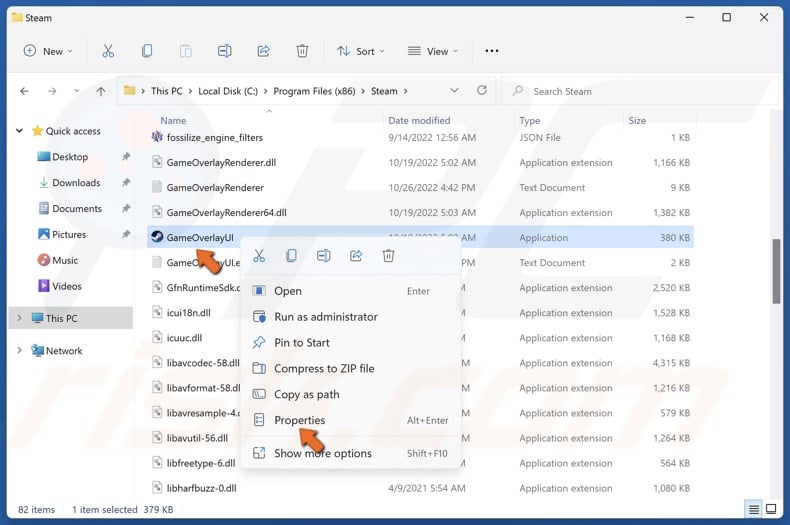 Right-click GameOverlayUI and select Properties